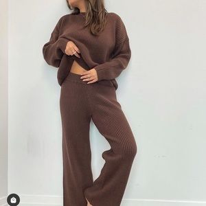 Lounge With Me ribbed set in brown